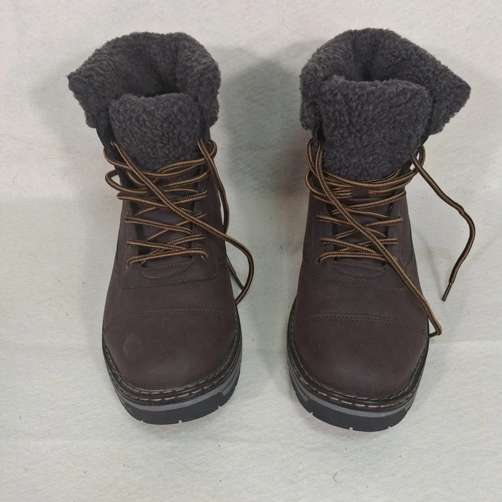 Eddie Bauer Oakridge Boots Mens 9M Brown Faux Shearling Lined Lace Up Cap Toe